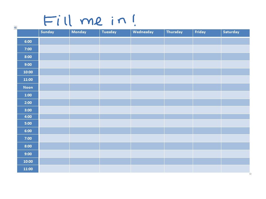 Недельная таблица. Планер на день по часам. Пустая таблица планирования. График по дням недели таблица пустая. Расписание дня таблица пустая.