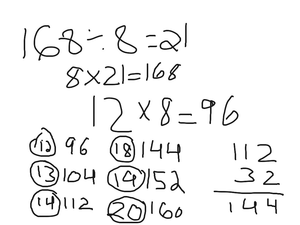 168 divided 8 Math ShowMe