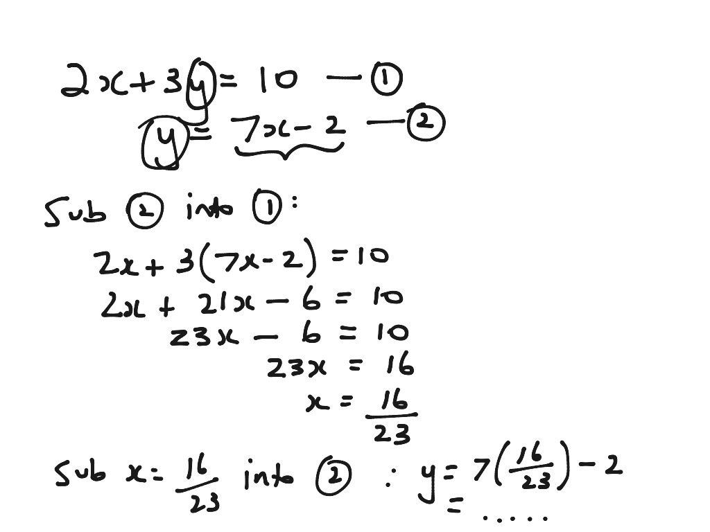 Substitution method for solving simultaneous eqns | Math, Algebra ...