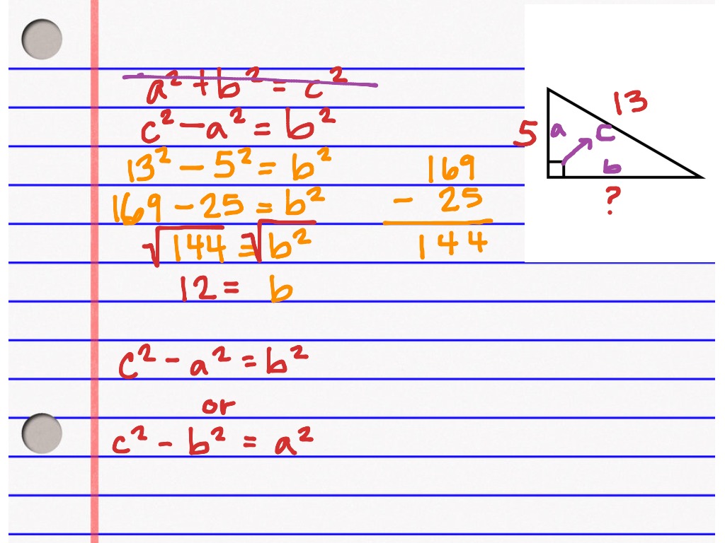 Pythagorean theorem find leg math showme