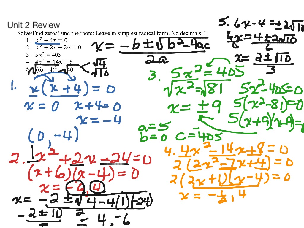 Algebra II Unit 2 Review Math, Algebra 2 ShowMe