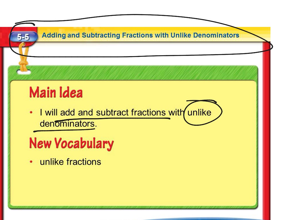 5.5 adding subtracting unlike fractions | Math, Elementary Math, 5th