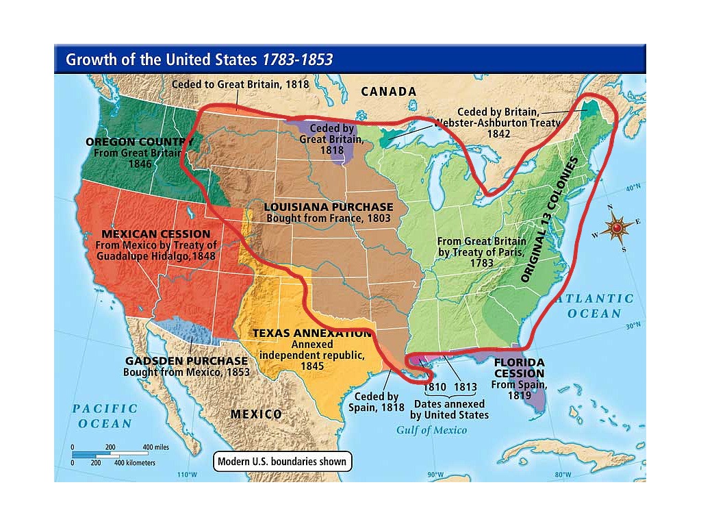 Границы сша в 1783 году контурная карта