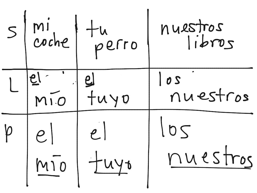 Possessive Adjectives In Spanish Chart