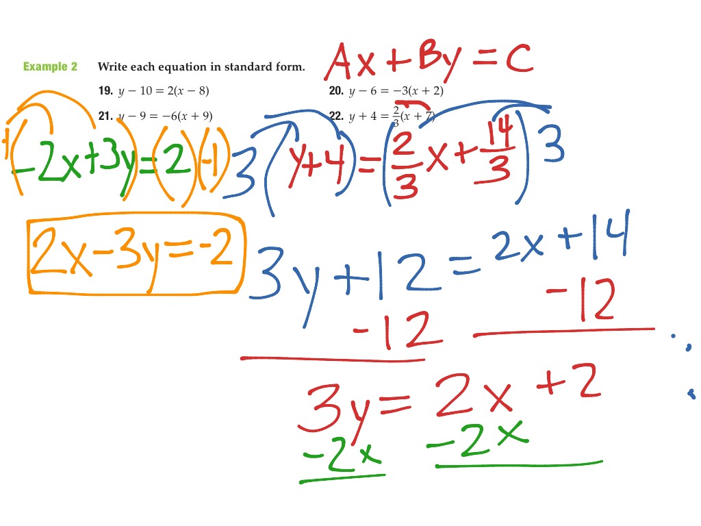 Pt slope to standard form | Math, Algebra, Linear Equations | ShowMe