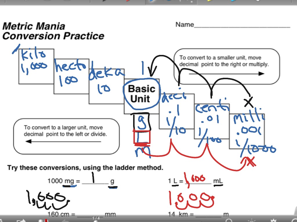 Conversion Ladder  Science  ShowMe Throughout Metric Mania Worksheet Answers