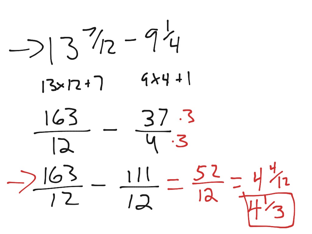 Regrouping Subtracting Mixed Numbers