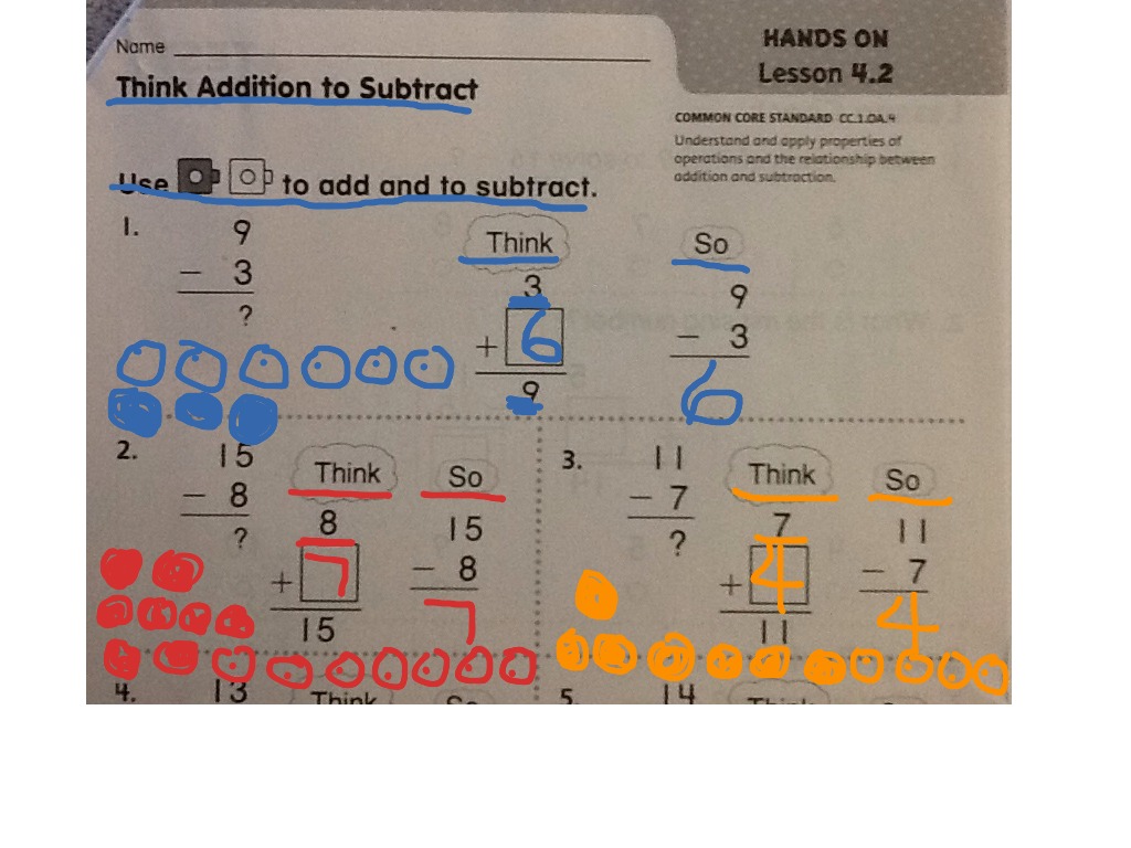 Think Addition To Subtract First Grade Worksheets