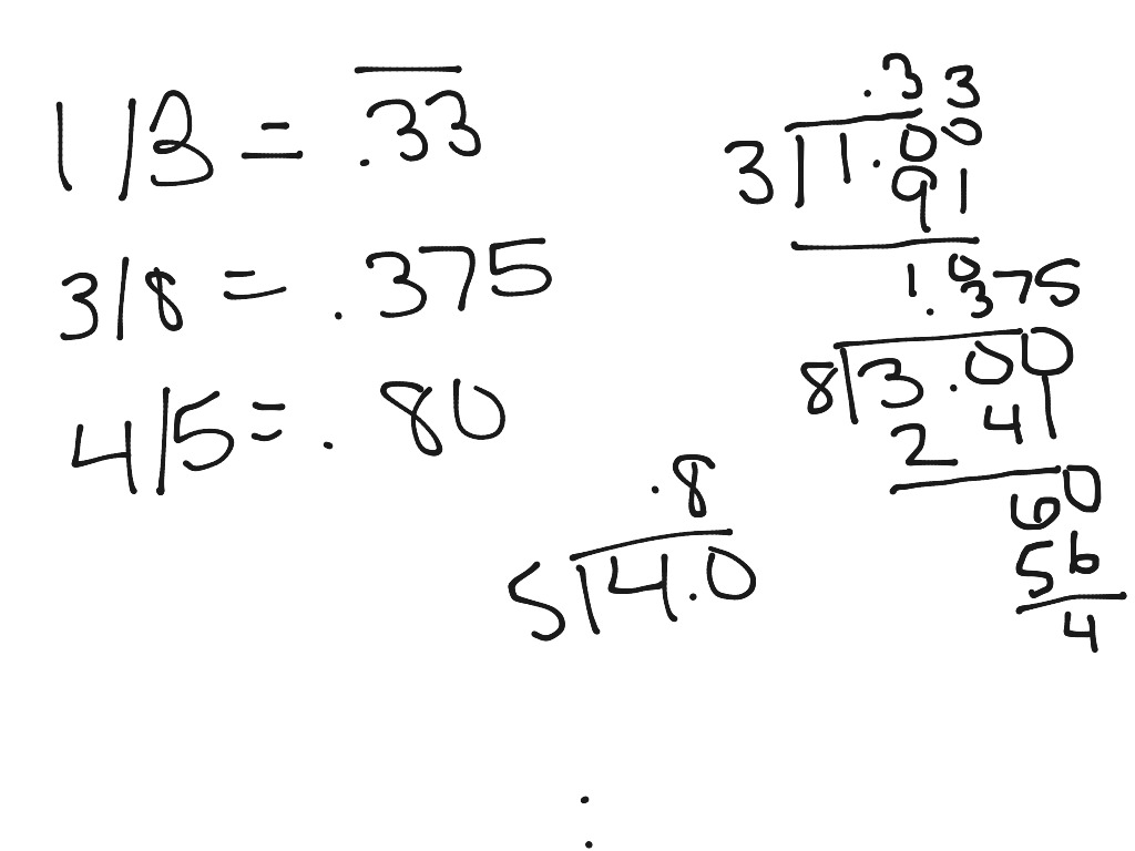 Fractions to decimals | Math, Fractions, Decimals, and Percents | ShowMe