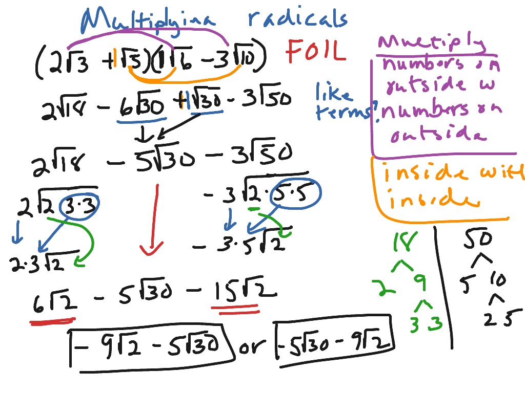 Multiplying Radical Expressions Algebra Radicals ShowMe