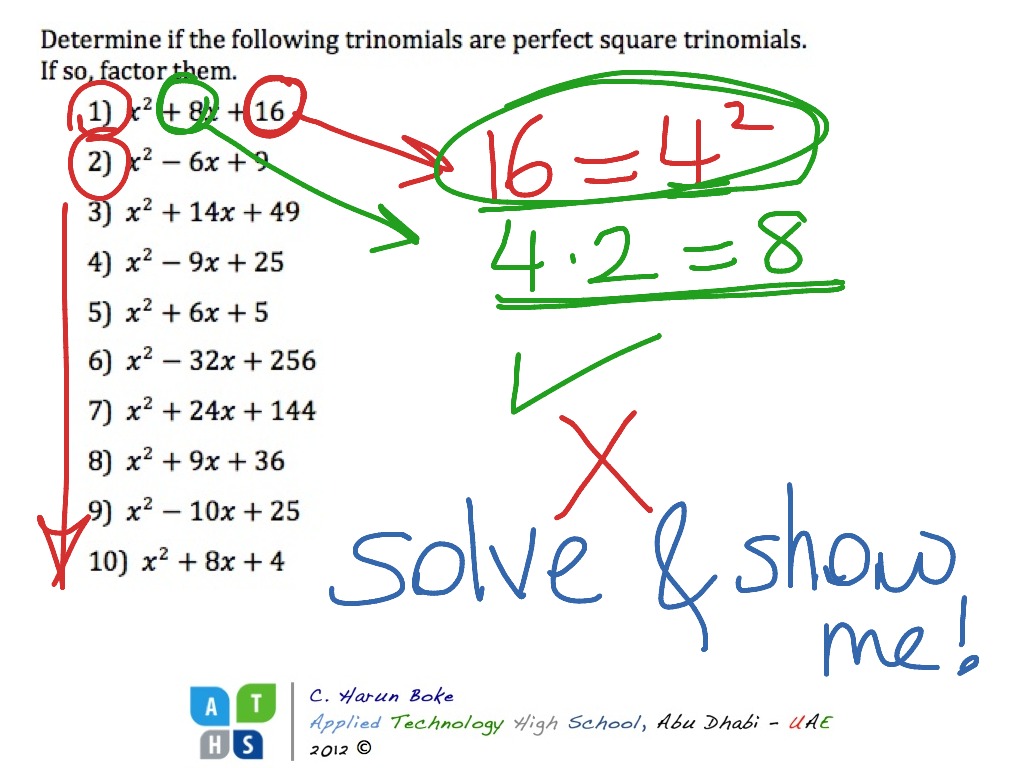 Determining Perfect Square Trinomials 1 Trinomials Factoring 