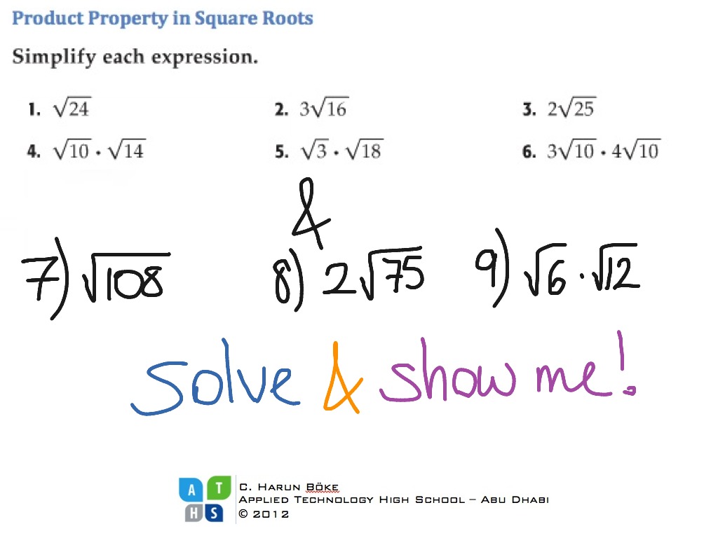 Product Property in Square Root Expressions Math
