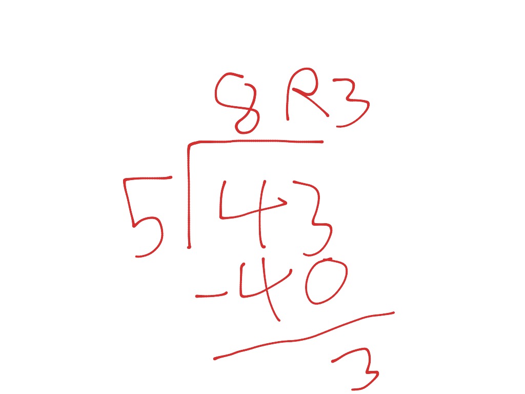 43 divided by 5 | Math, Elementary Math, math 4th grade, long division