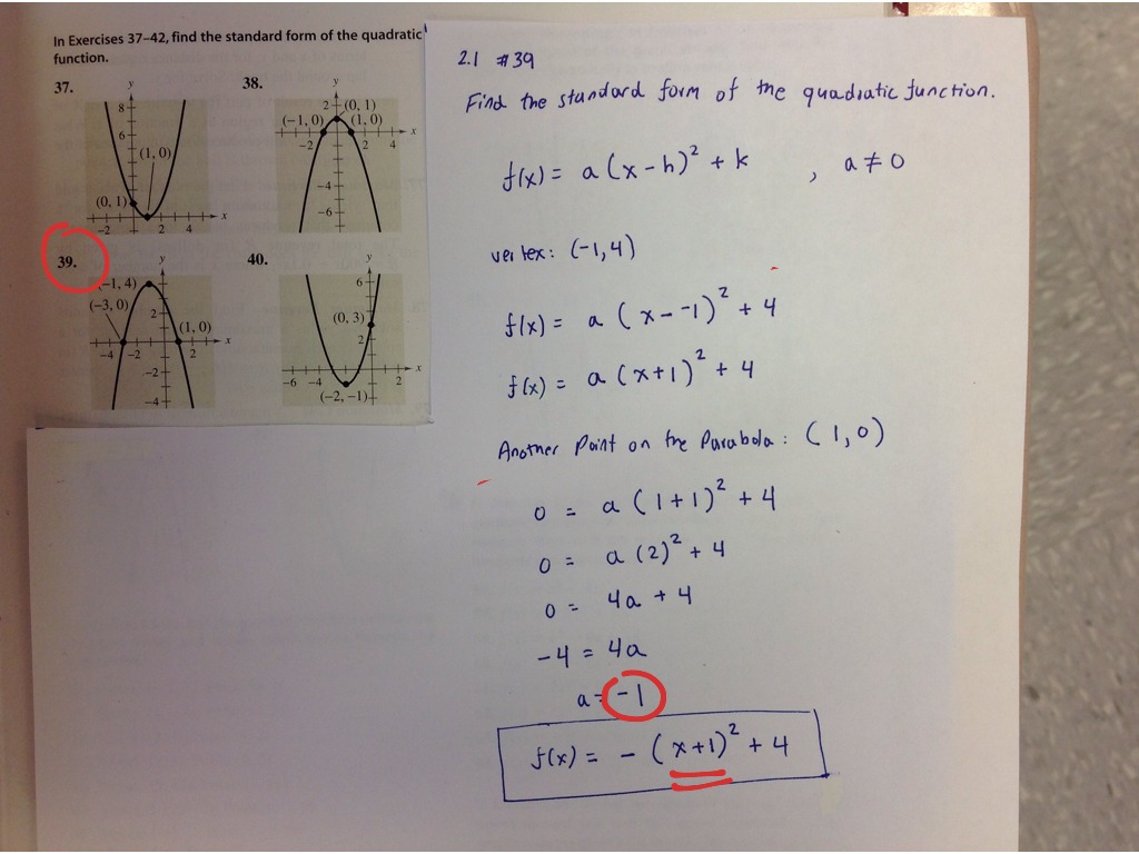 precalculus 2.1 quadratic functions homework answers