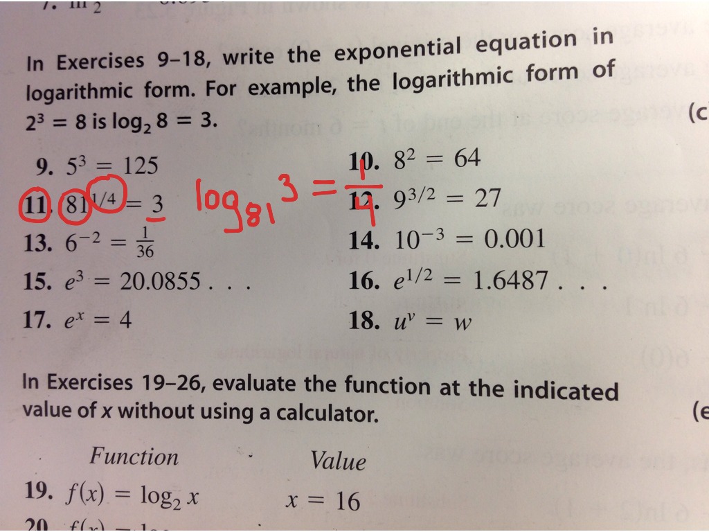 3.2 No. 11 Writing an Exponential Equation in Logarithmic Form | Math