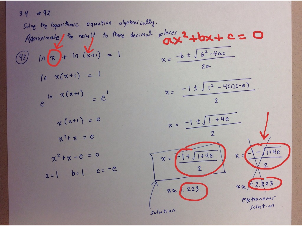 3.4 No. 92 Solving a Logarithmic Equation | Math, Precalculus | ShowMe