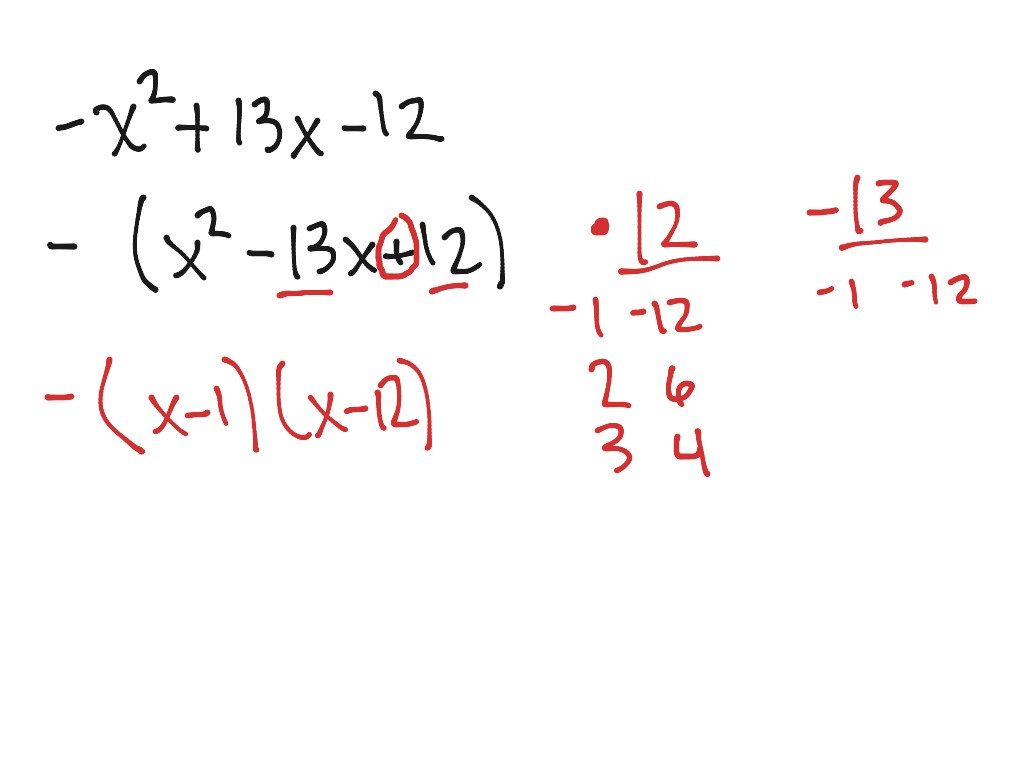 Examples of factoring when a=+-1 | Math, Algebra | ShowMe