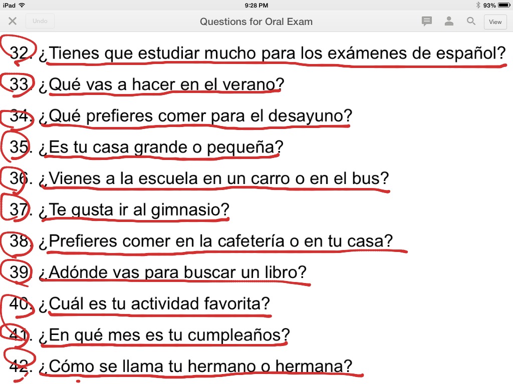 Questions 32 42 Of Spanish 1 Oral Exam Language Spanish Spanish 