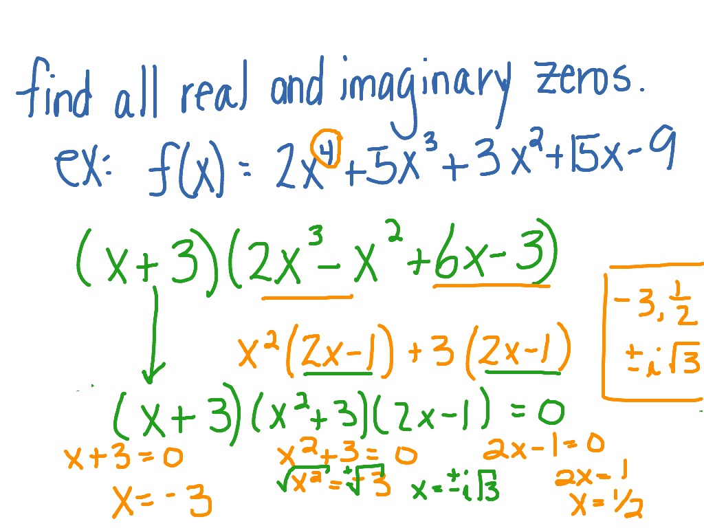 Finding All Real And Imaginary Zeros Example 2 Math Roots And Zeros Finding Zeros Showme