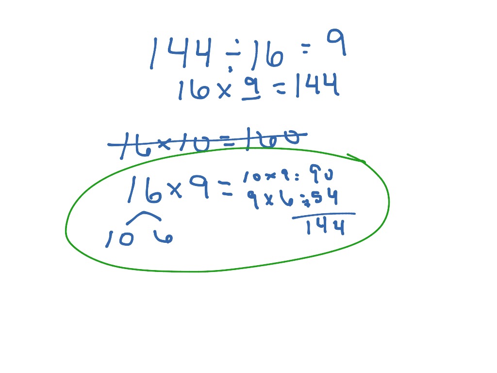 144 divided by 16 | Math, Elementary Math, math 4th grade