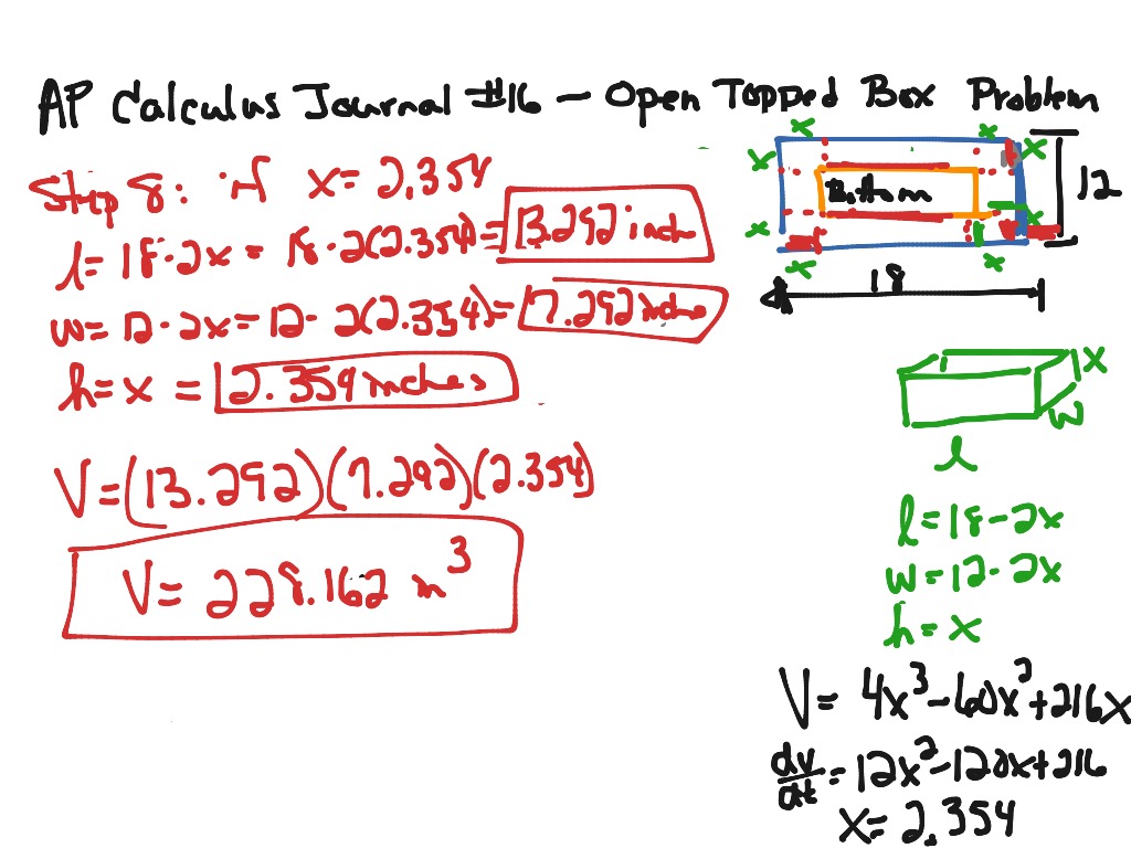 AP Calc Journal #16: Application of Deriv - Open Top Box | Math ...