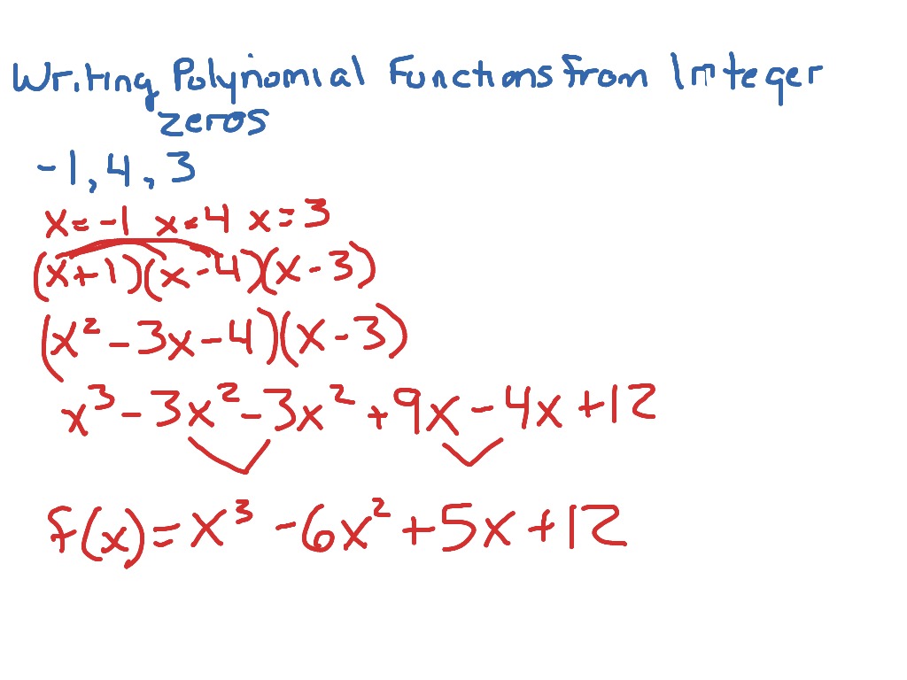 Writing polynomials from integer zeros  Math, Algebra