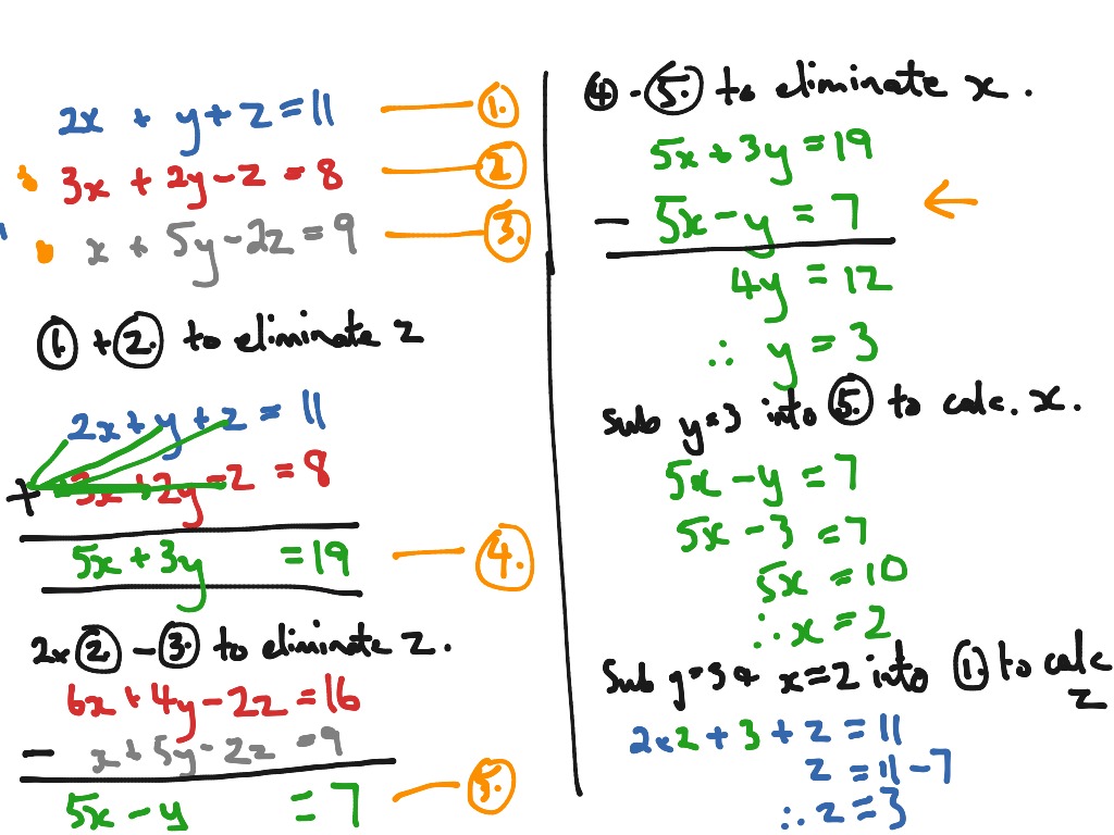 how to solve 3 simultaneous equations with 3 unknowns