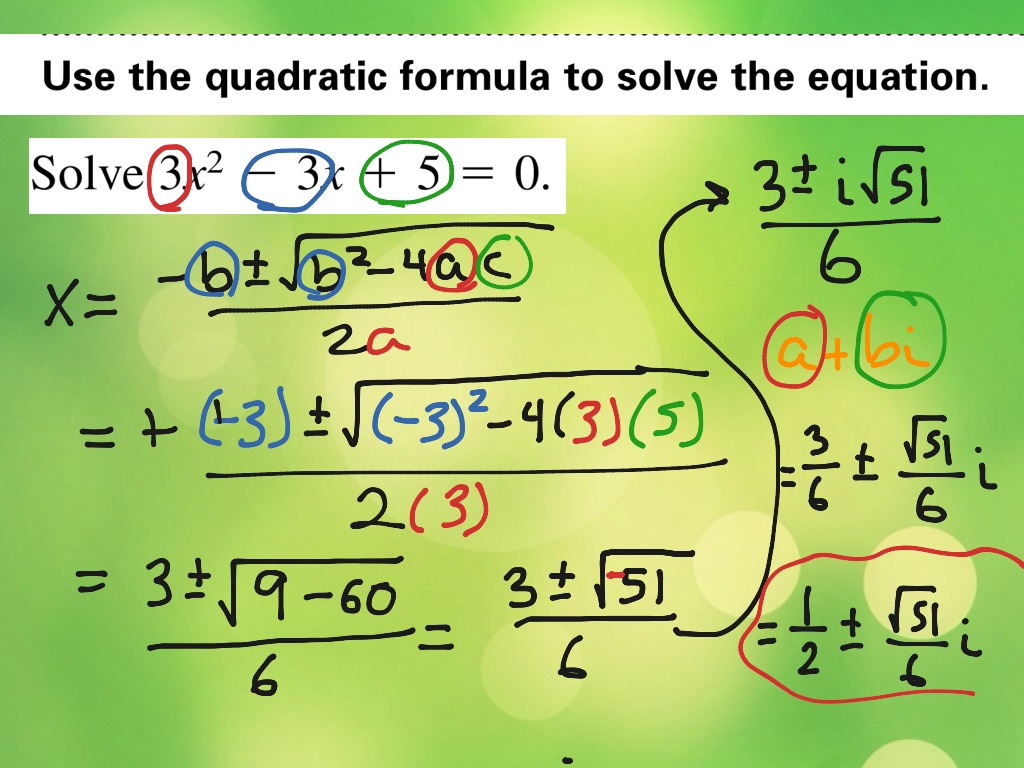 solving quadratic equations homework 5 complex numbers