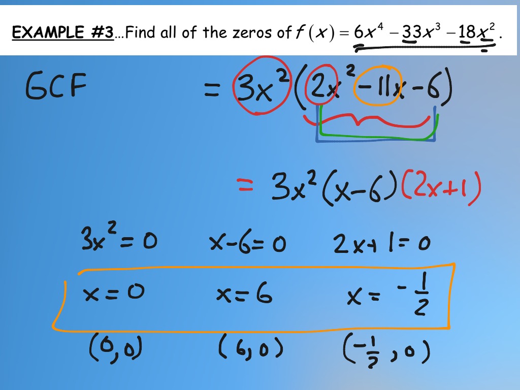 Finding the zeros of a quartic function, Math, Precalculus, Roots And Zeros  Finding Zeros, Zero Product Property, greatest common factor